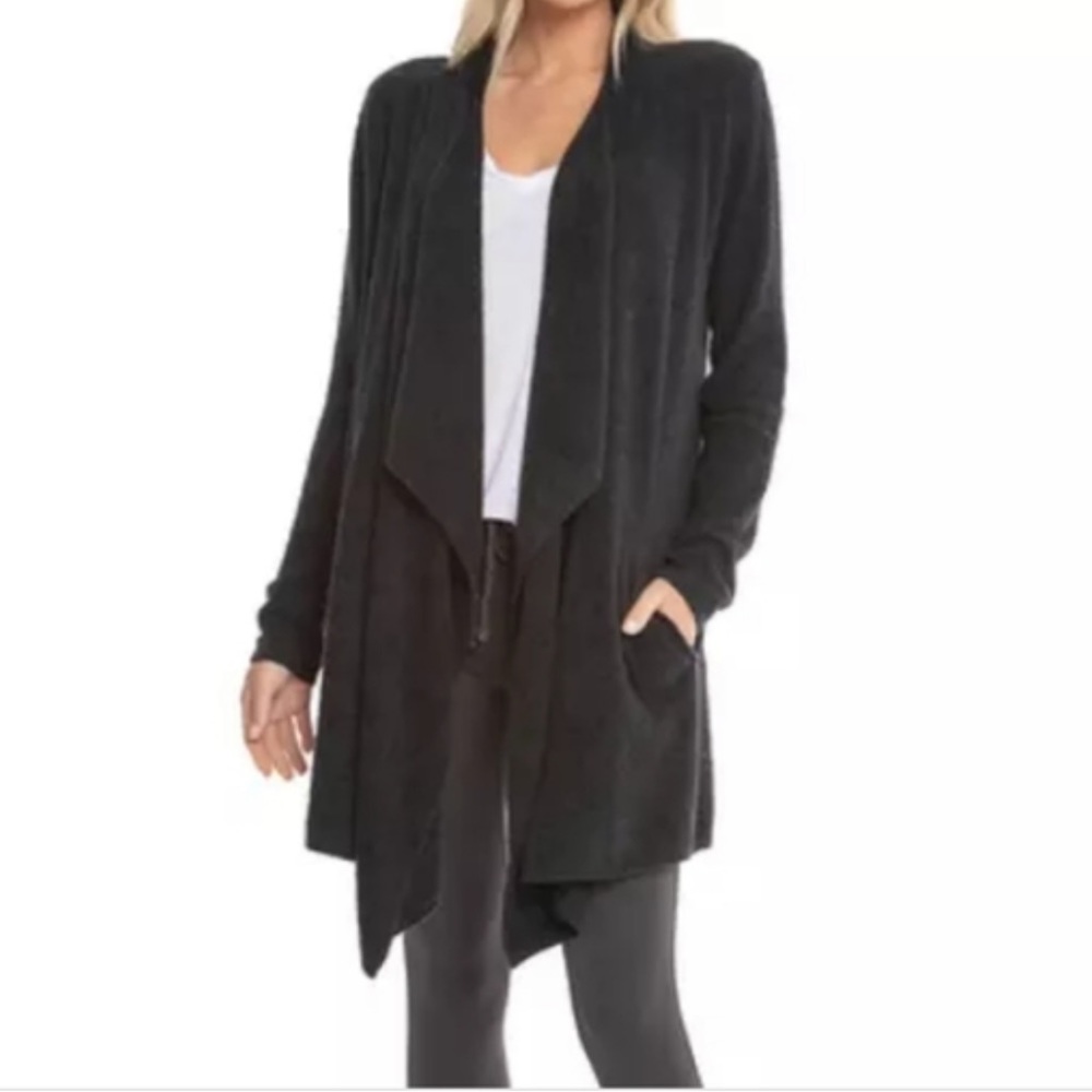 Barefoot Dreams CozyChic Lite Island Wrap Black Open Drapey Cardigan-L/XL